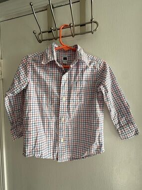 Janie and Jack White Button-Down Shirt with Red & Blue Plaid Size 18-24m